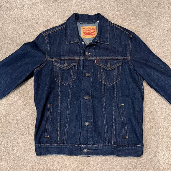 Levis 72334 Trucker Jacket Men’s Large Blue Dark Wash Denim Jean Jacket - Picture 6 of 6